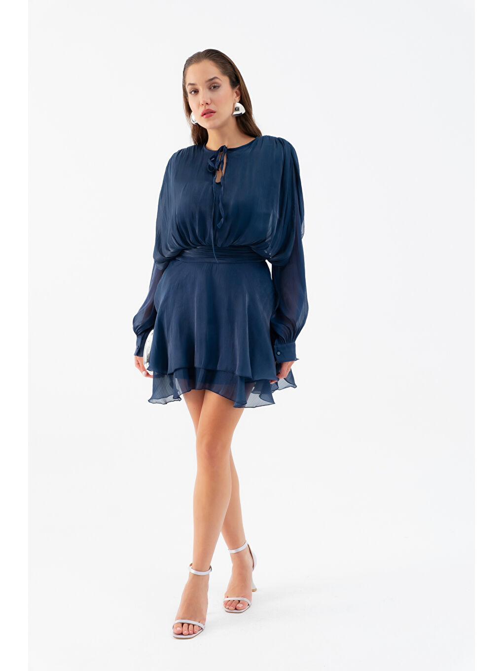 Kadın Lacivert Fırfırlı Mini Elbise-1