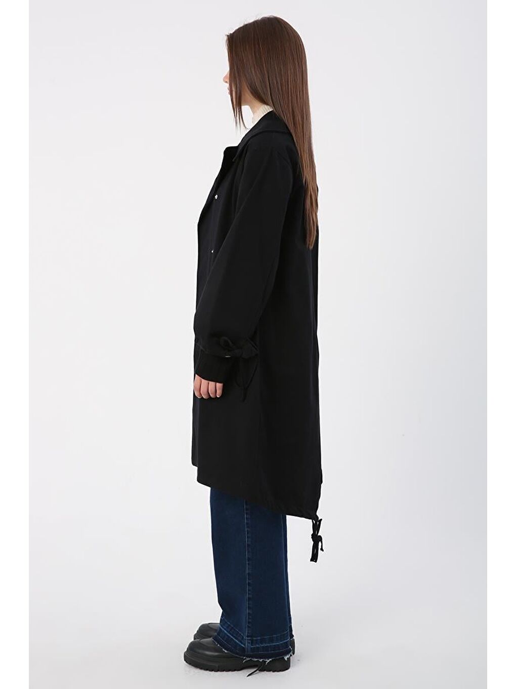 Siyah-Pamuklu Kolları Büzgülü Tek Cepli Çıtçıtlı Kap-2