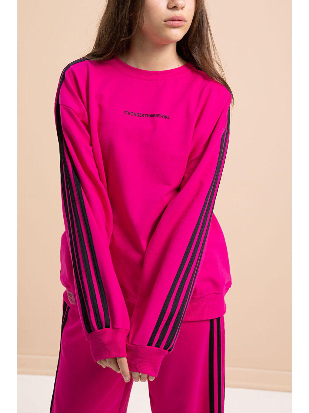 Fuşya Yanları Şeritli Geniş Paça Kız Eşofman Takımı 21300-1