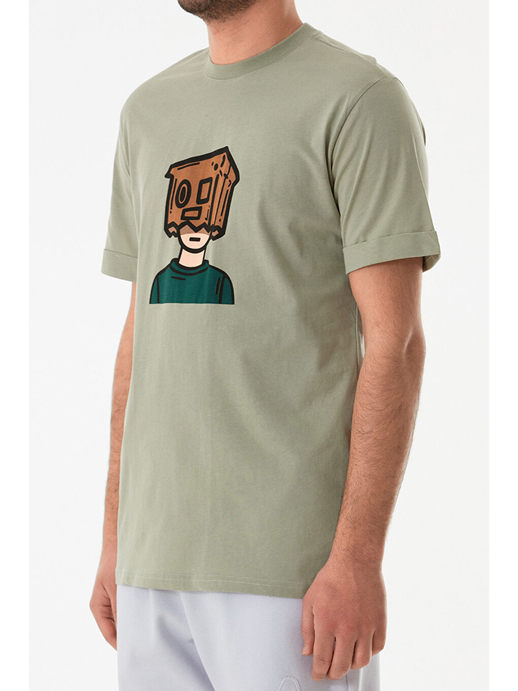 Turkuaz Dijital Baskı Bisiklet Yaka Tişört-4