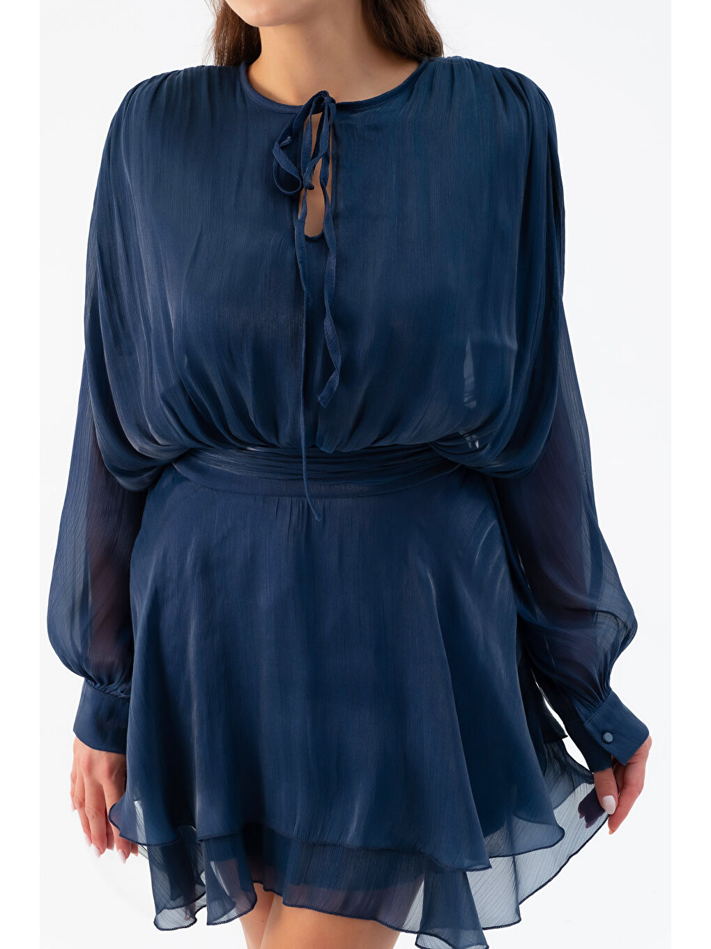Kadın Lacivert Fırfırlı Mini Elbise-3