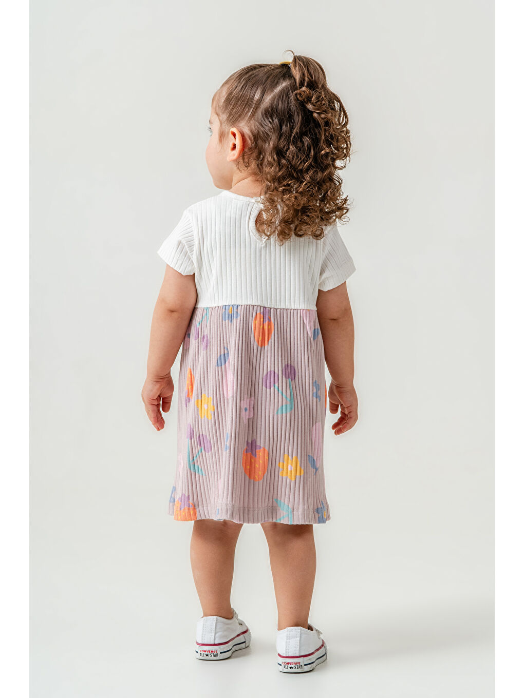 Kız Bebek Düğme Detaylı Desenli Elbise 6-24 Ay Açık Lila 015-2-3