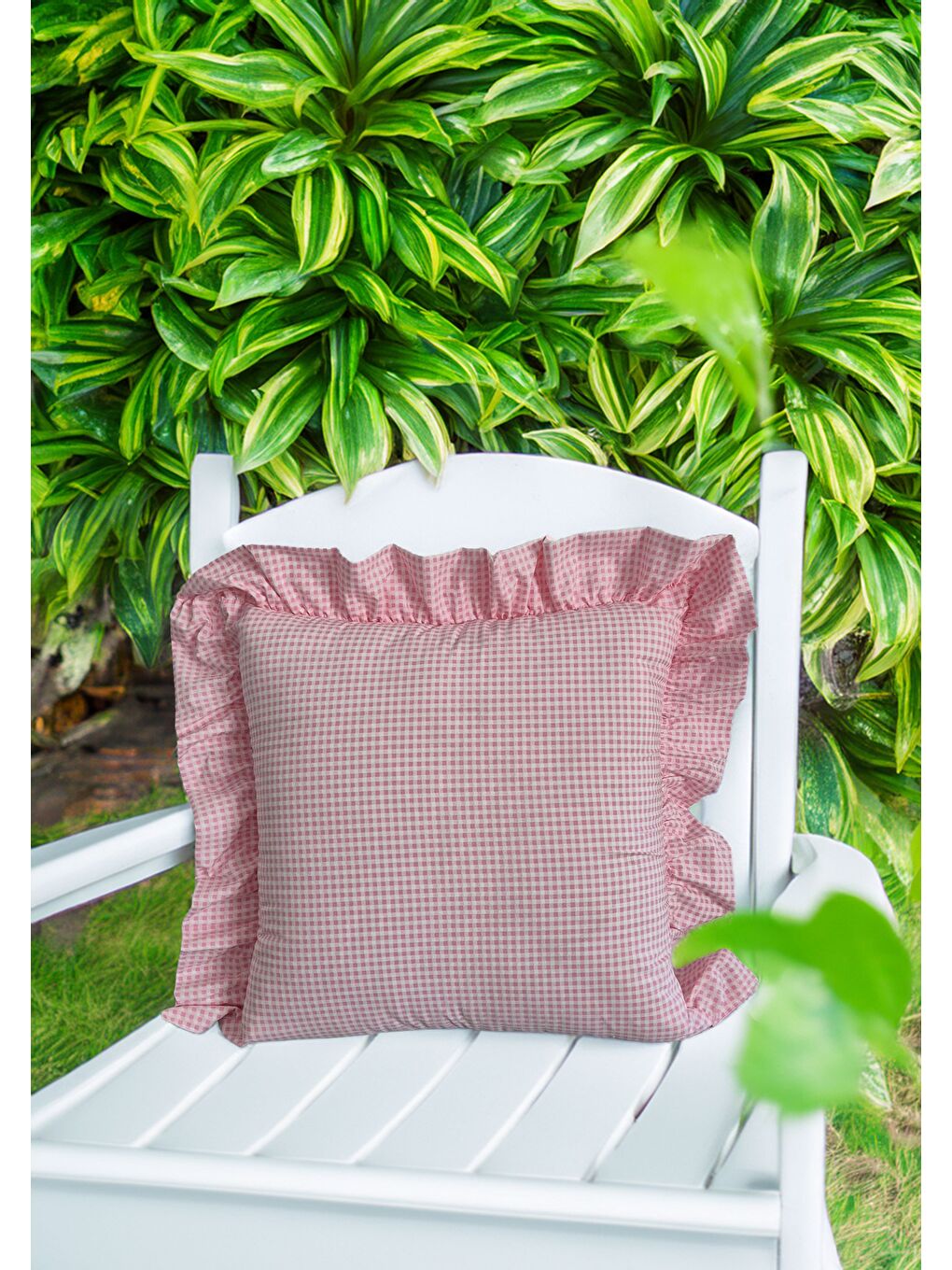 Melma Potikareli Fırfırlı %100 Pamuk Kırlent Kılıfı - Pembe  45x45 cm