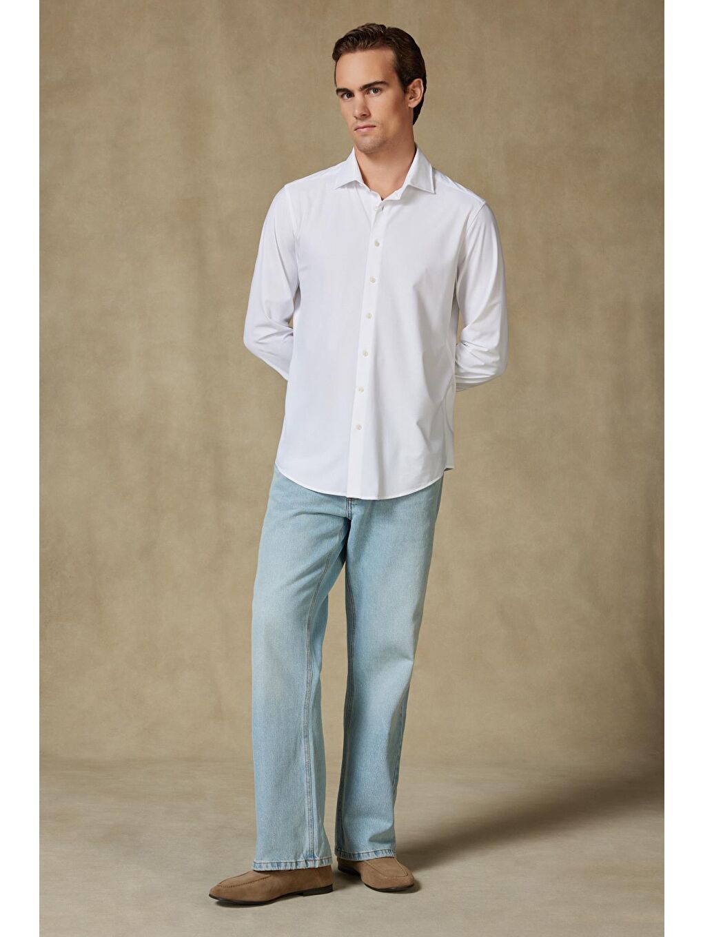 Celvo Performans Performans Polyamid Karışımlı Comfort Fit Beyaz Klasik Yaka Erkek Düz Gömlek-2