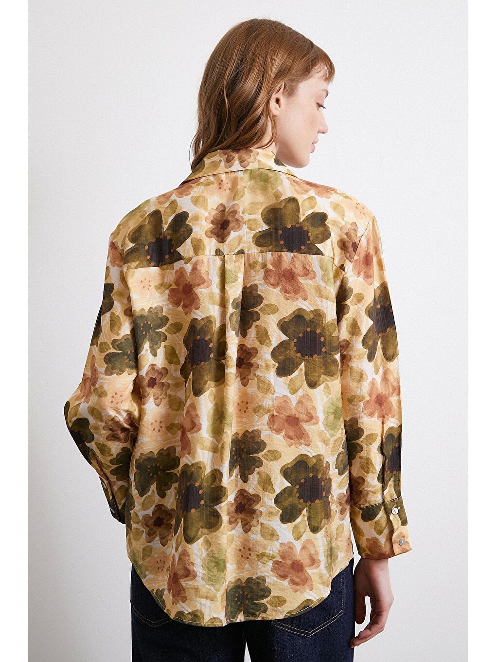 Çiçekli Vual Gömlek Haki-4