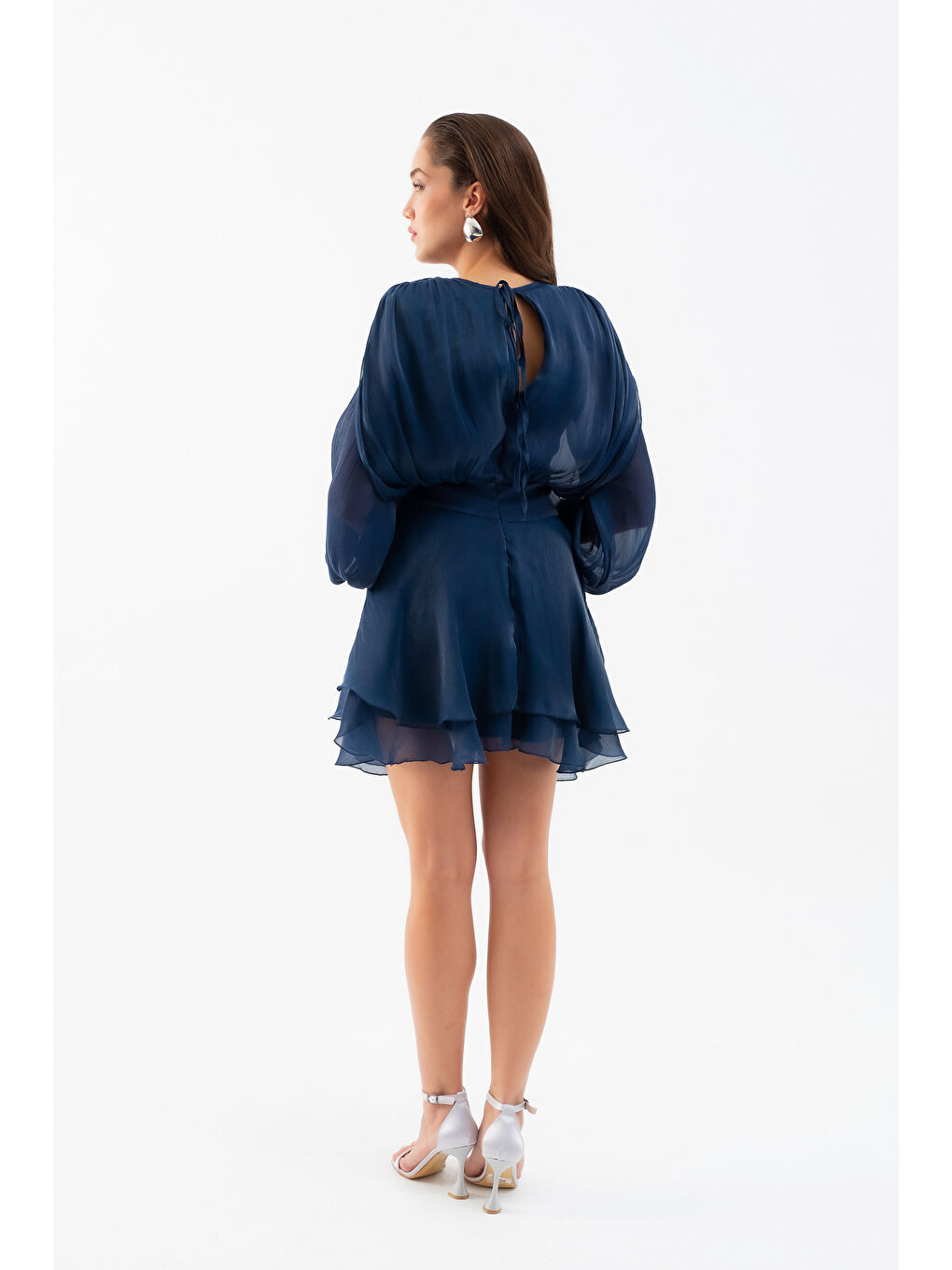 Kadın Lacivert Fırfırlı Mini Elbise-5