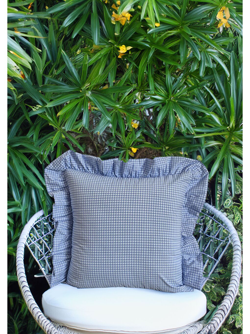 Melma Potikareli Fırfırlı%100 Pamuk  Kırlent Kılıfı - Mavi 45x45 cm