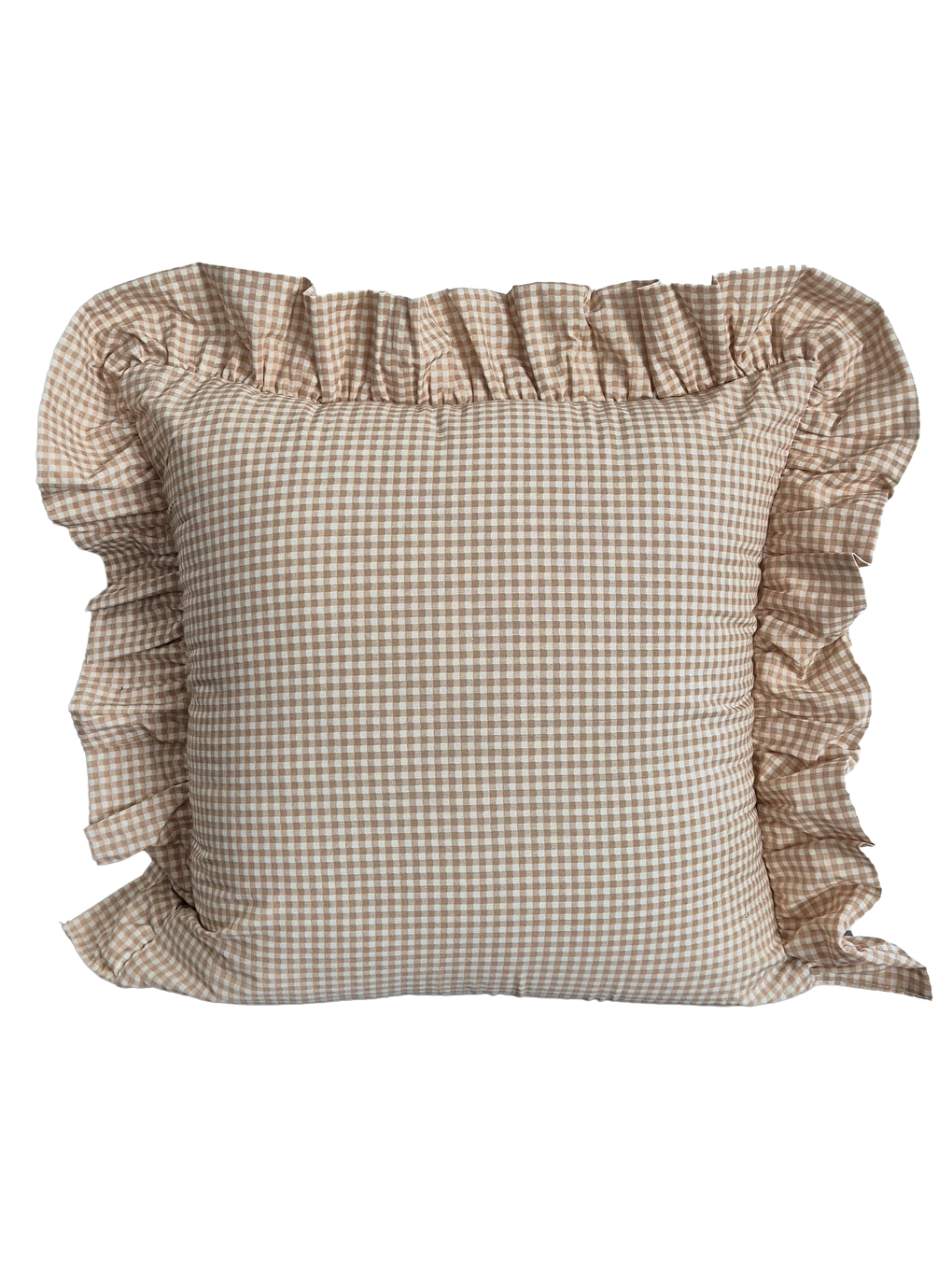 Melma Potikareli Fırfırlı %100 Pamuk  Kırlent Kılıfı - Kahverengi 45x45 cm-1