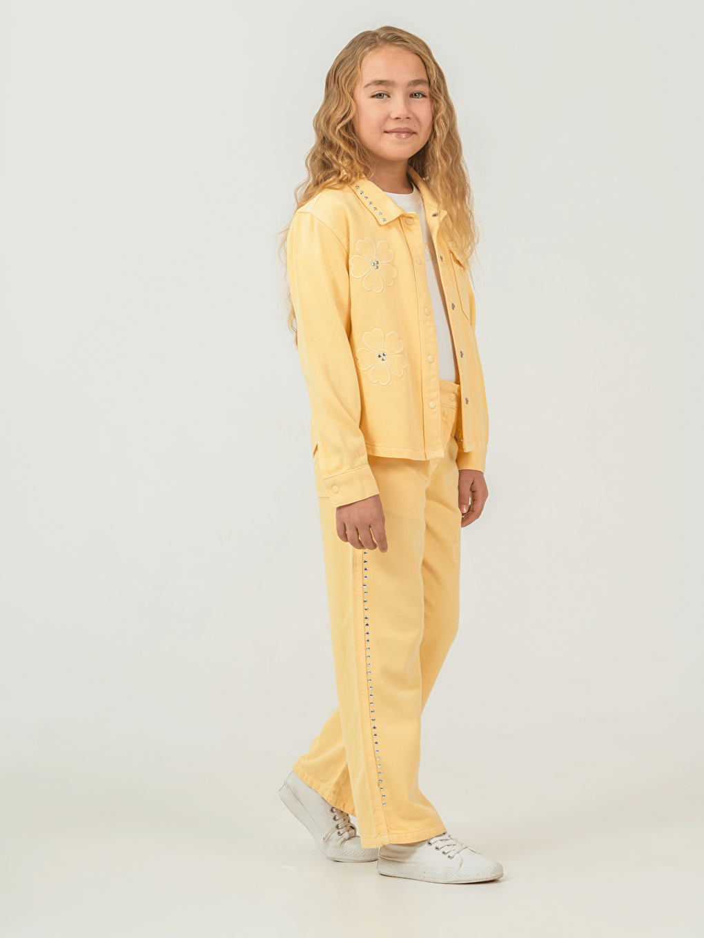 Sarı Pamuklu Ceket Pantolon Tişörtlü Kız Çocuk 3lü Takım-2