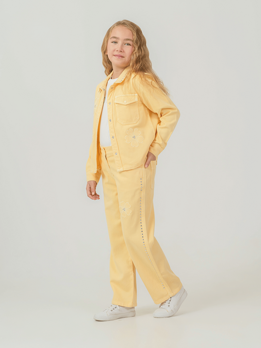 Sarı Pamuklu Ceket Pantolon Tişörtlü Kız Çocuk 3lü Takım-3