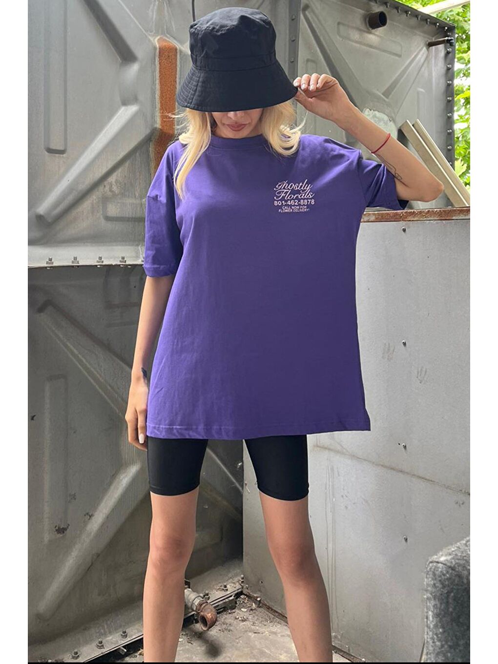 Mor Baskılı Oversize Tişört Mg1513-5