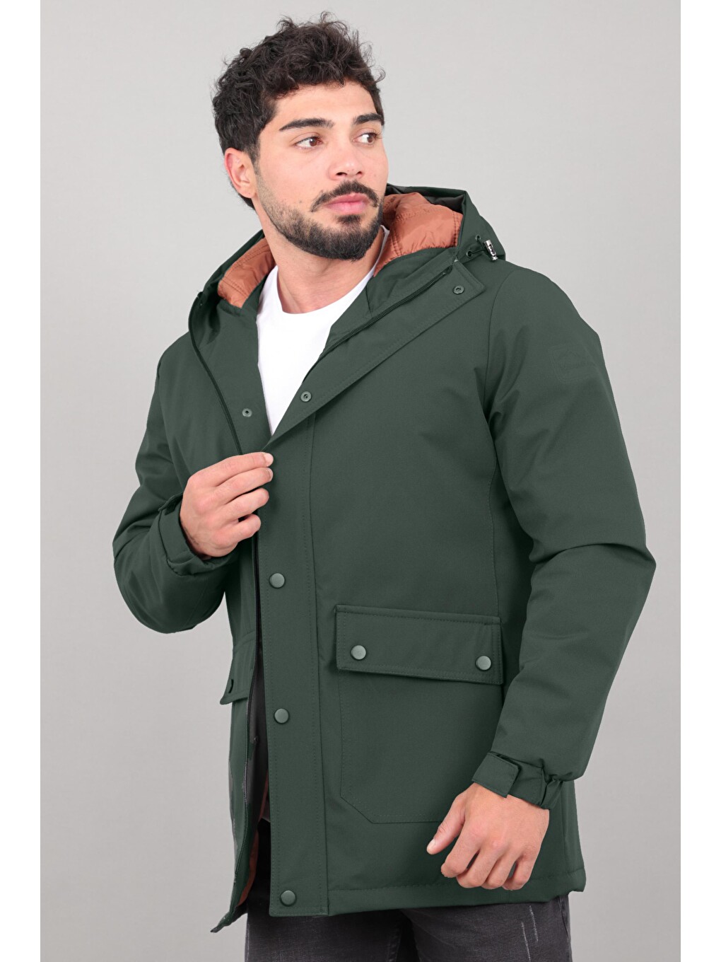 Haki Kapitoneli Torba Cep Sabit Kapüşon Kışlık Mont Pldp 3039_50527-1