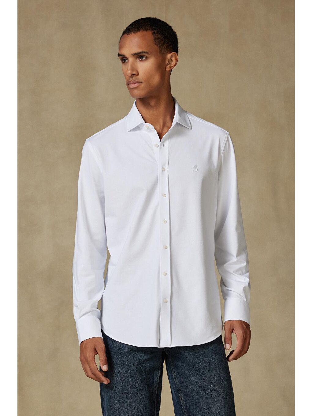 Stefano Jersey Pamuk Karışımlı Comfort Fit Beyaz Klasik Yaka Erkek Düz Gömlek