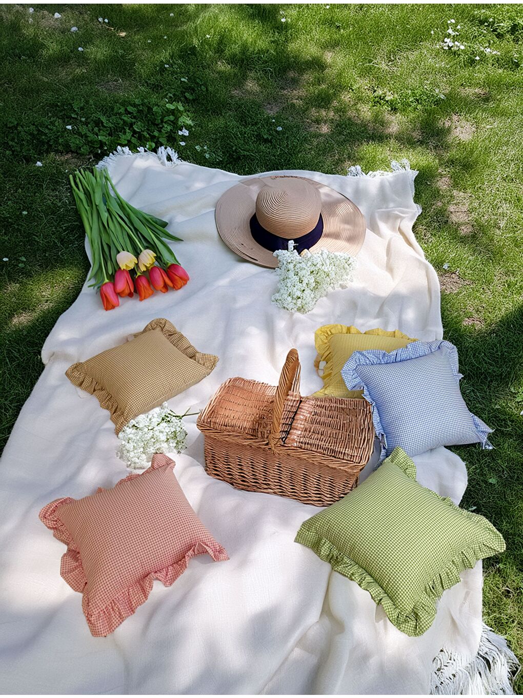 Melma Potikareli Fırfırlı %100 Pamuk  Kırlent Kılıfı - Kahverengi 45x45 cm-3