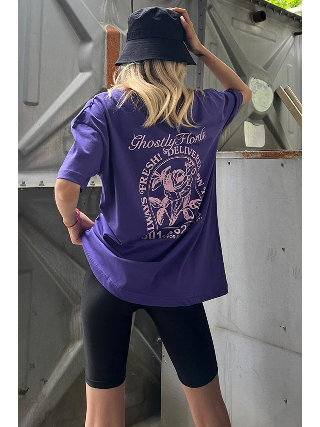 Mor Baskılı Oversize Tişört Mg1513-6