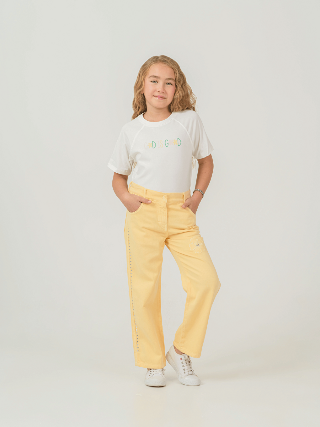 Sarı Pamuklu Ceket Pantolon Tişörtlü Kız Çocuk 3lü Takım-5