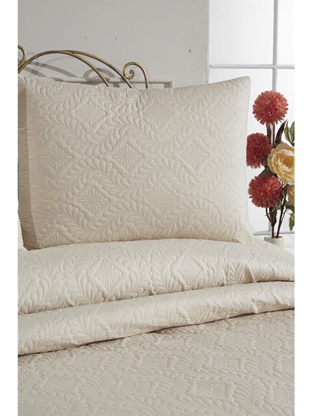 Ultrasonik Kapitoneli Elite Çift Kişilik Yatak Örtüsü Bej-3