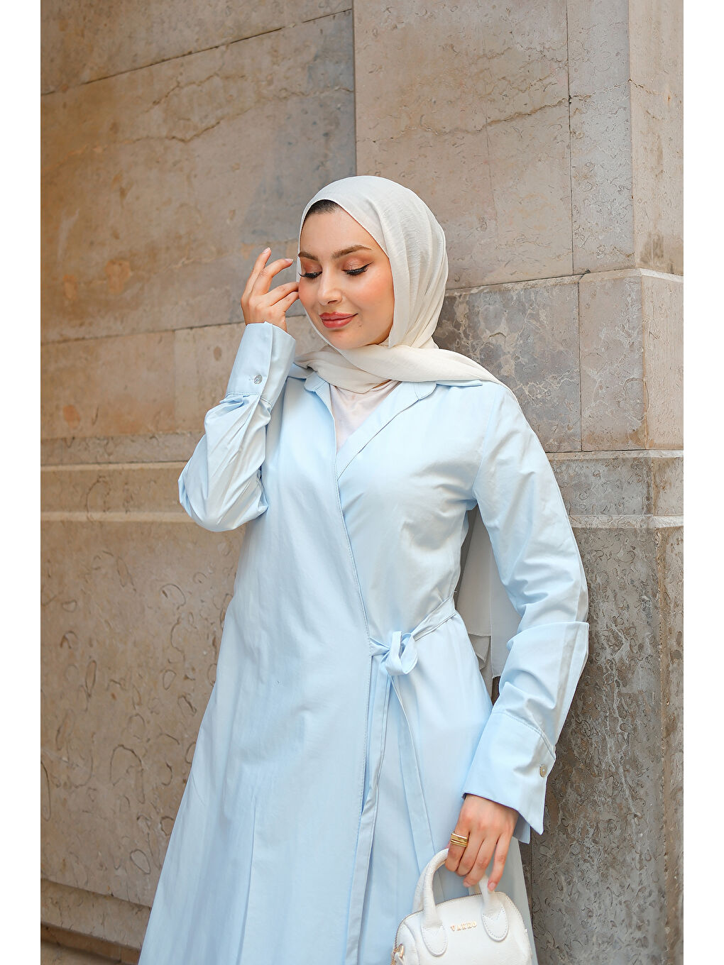 Kadın Poplin Yan Bağlamalı Elbise Açık Mavi-1