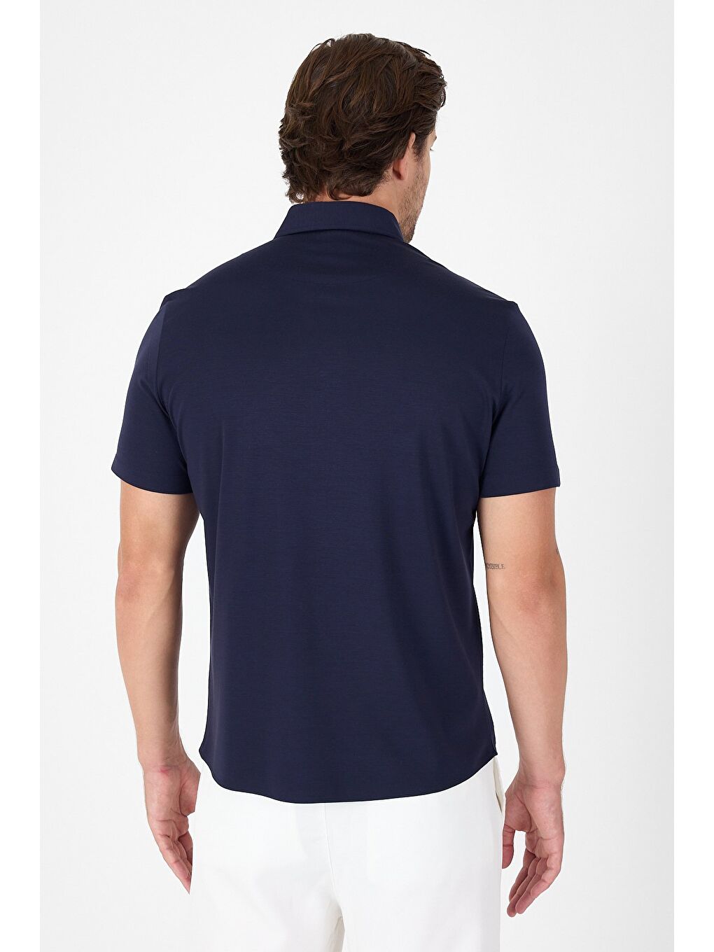 Koyu Lacivert Kısa Kol Düğmeli Yaka Cepsiz Performans Ürün Slim Fit Büyük Beden Gömlek 1004250256-4