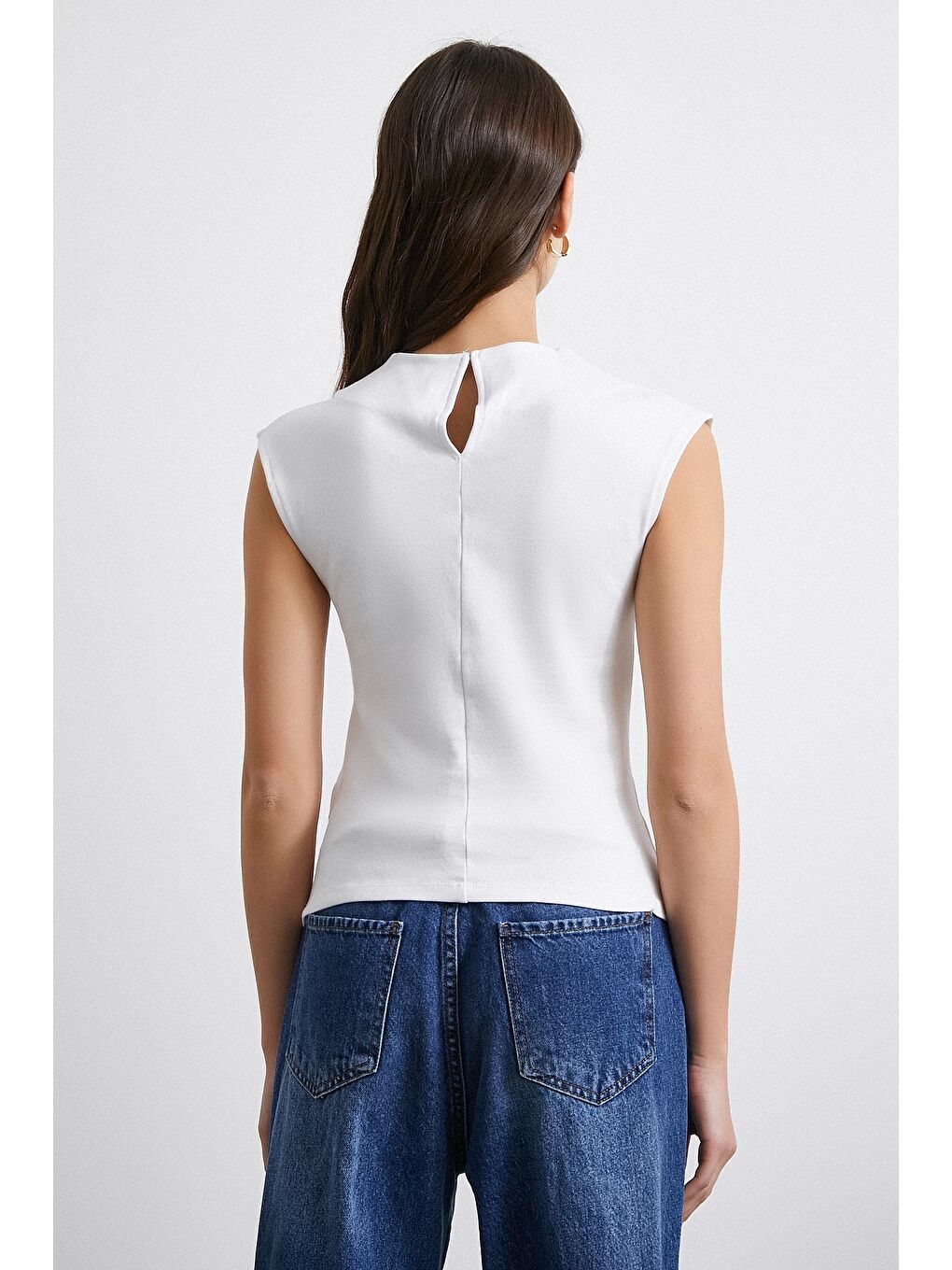 Yanı Büzgülü Tişört Beyaz-5