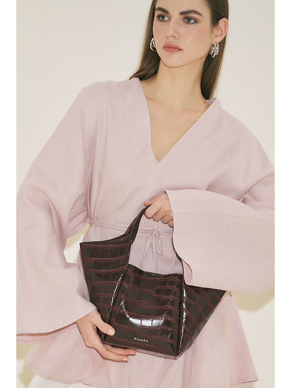 Tara Kabartma Deri Çanta Bordo-8