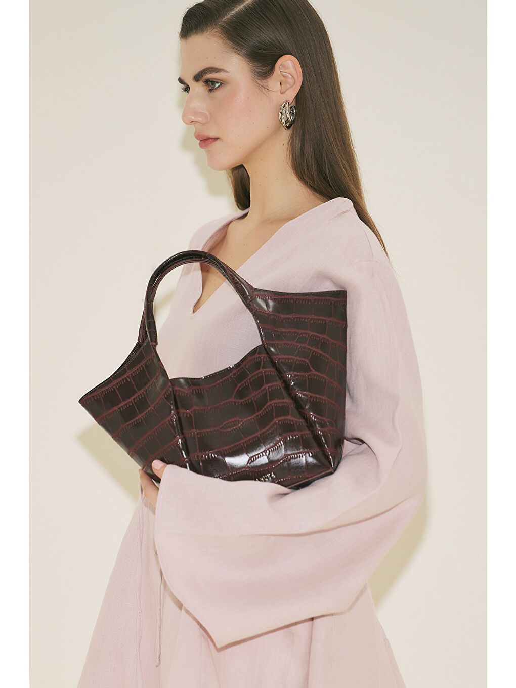 Tara Kabartma Deri Çanta Bordo-9