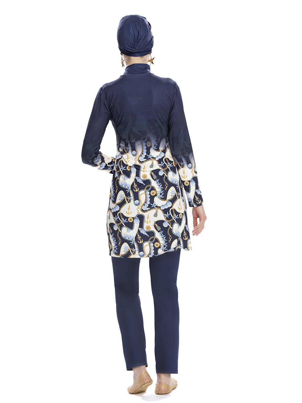 Kadın Lacivert Desenli Uzun Kollu Tesettür Mayo HZL25S-AR272-1
