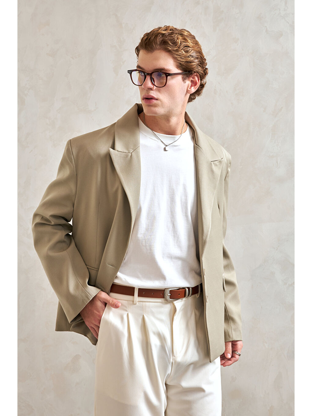 Haki Erkek Oversize Blazer Ceket