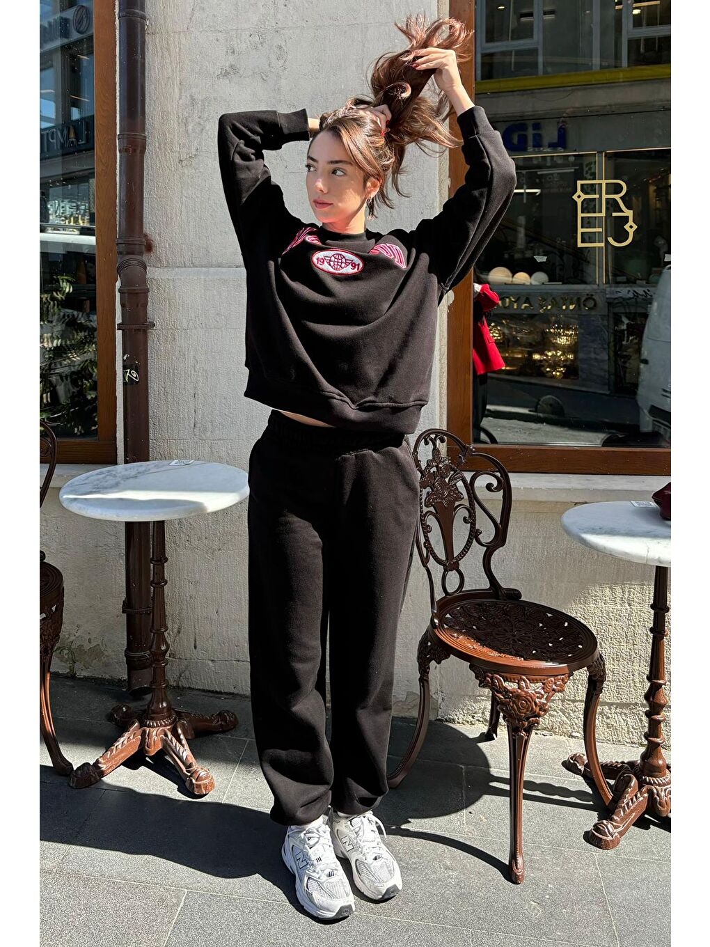 Siyah Bisiklet Yaka Alt Üst Eşofman Takım Mg2213-3