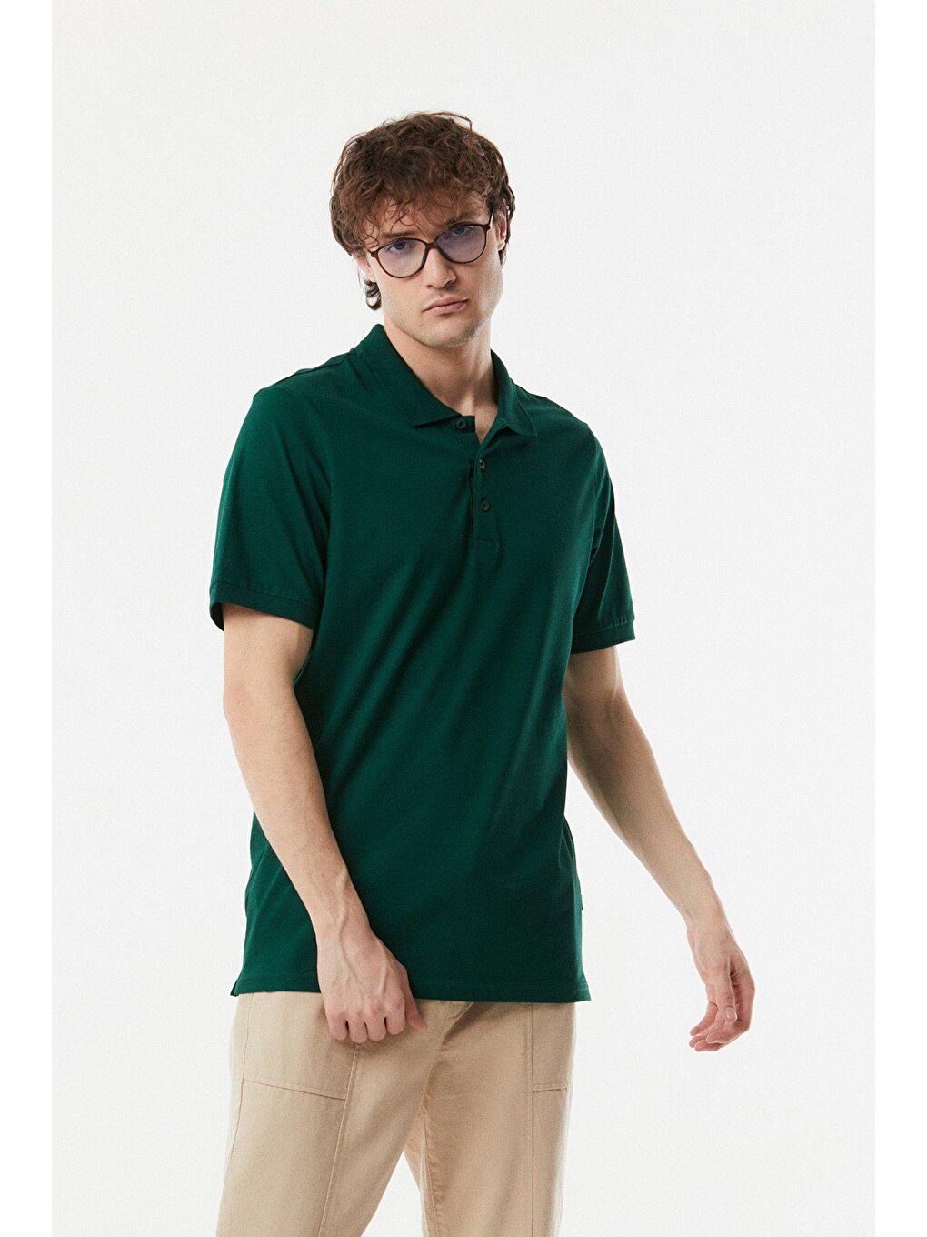 Yeşil Polo Yaka Düğmeli Tişört