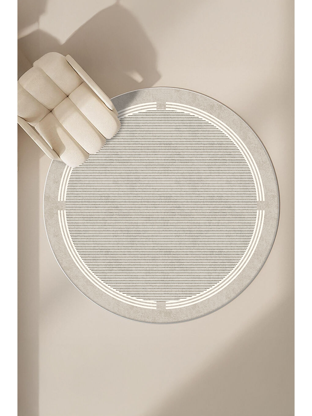 Bej Dekoratif Salon Halısı, Makinada Yıkanabilir, Kaymaz Taban, İnce & Modern Tasarım-2