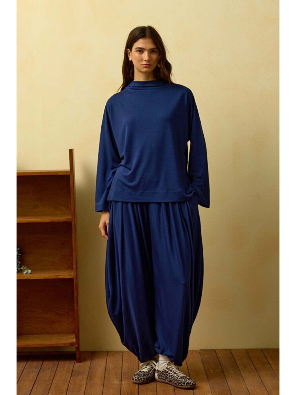 Lacivert Düz Yaka Şalvar Pantolon Takım-1