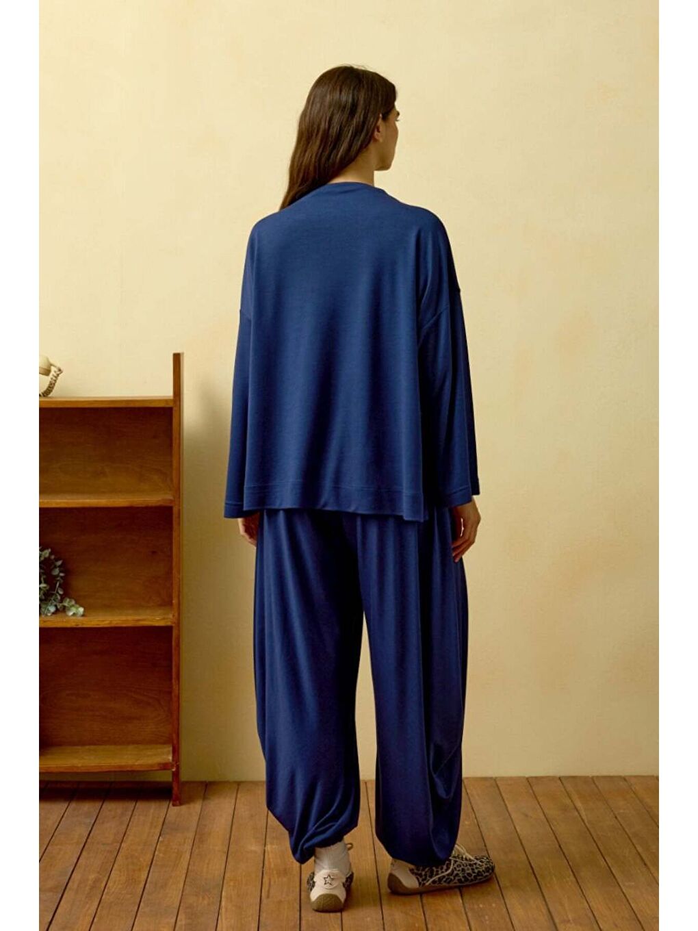 Lacivert Düz Yaka Şalvar Pantolon Takım-2