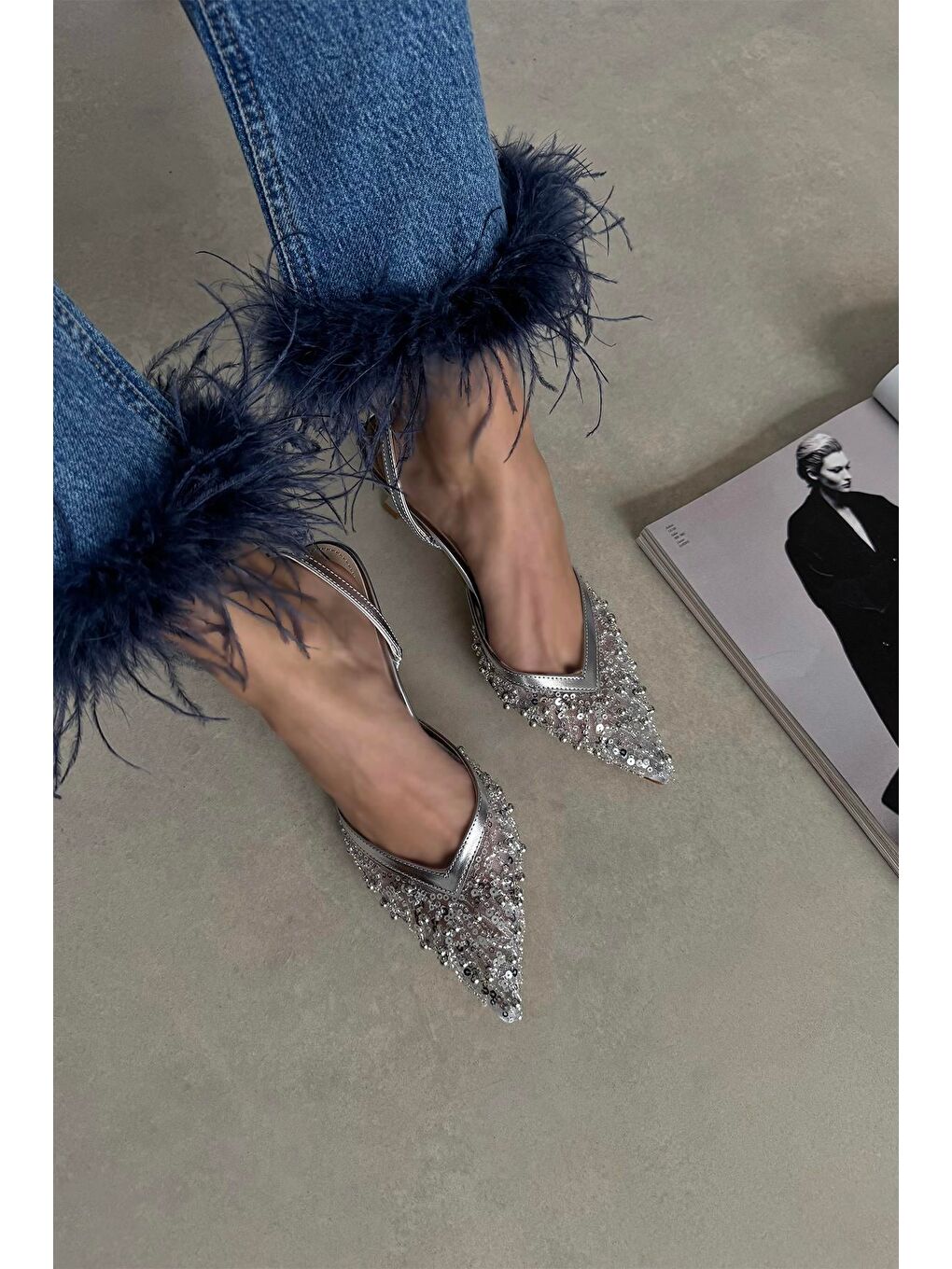 Gri Harmony Kadın Pul Detay Topuklu Ayakkabı Gümüş-2