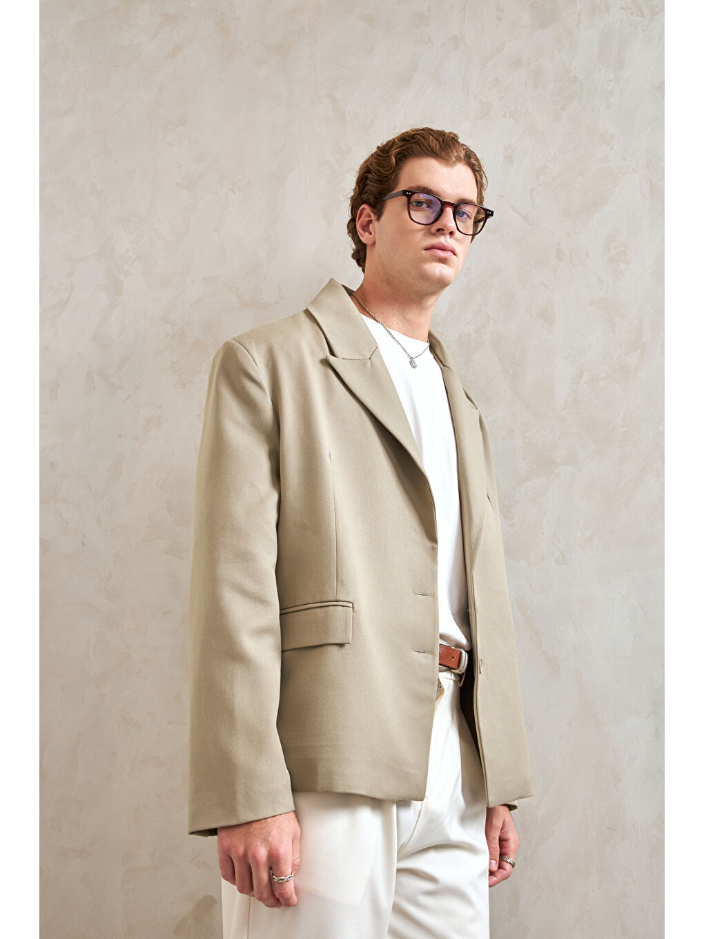 Haki Erkek Oversize Blazer Ceket-2