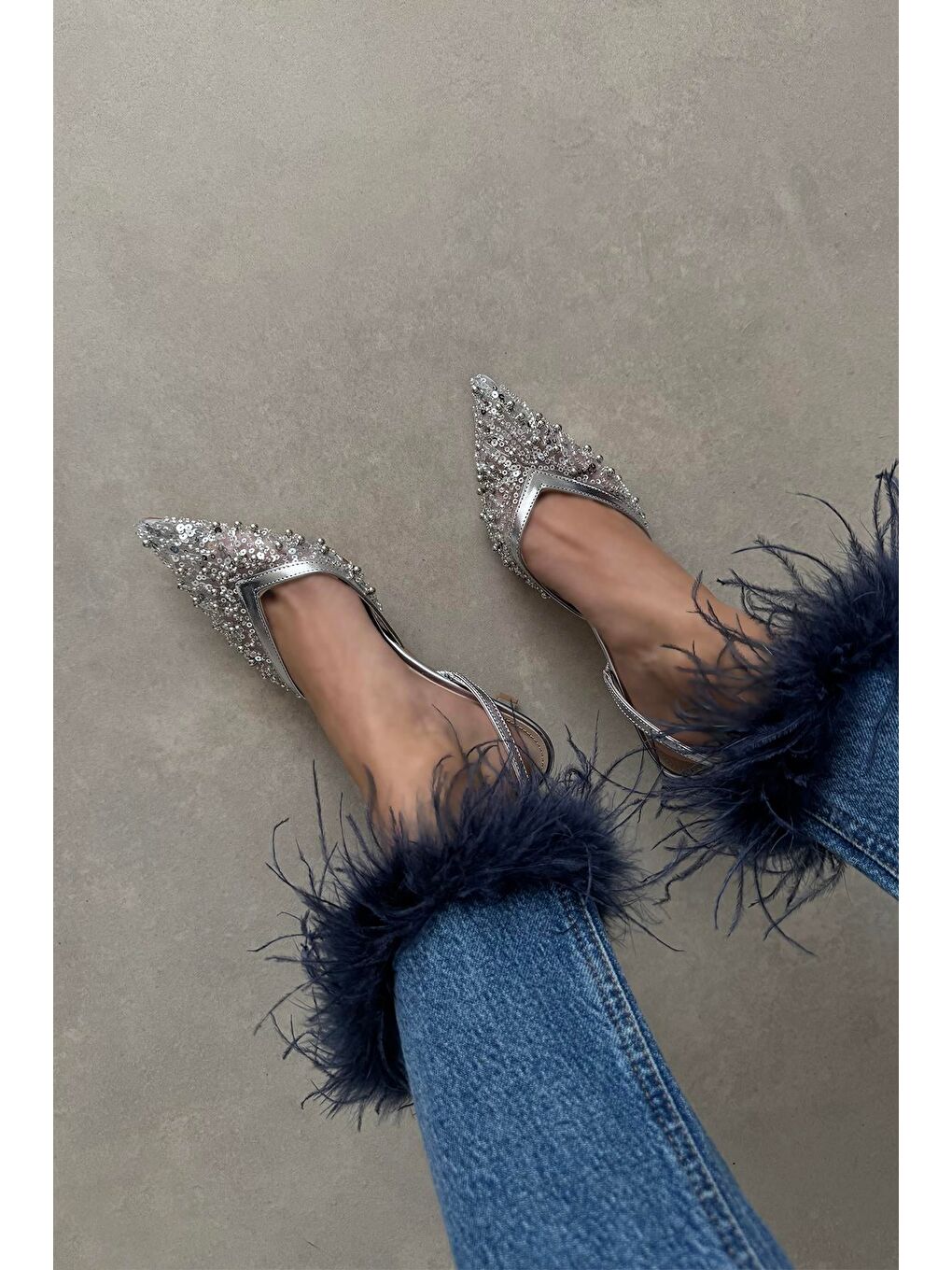 Gri Harmony Kadın Pul Detay Topuklu Ayakkabı Gümüş-3