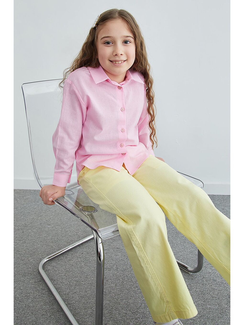 Pembe %100 Pamuk Flamlı Kız Çocuk Gömlek-1