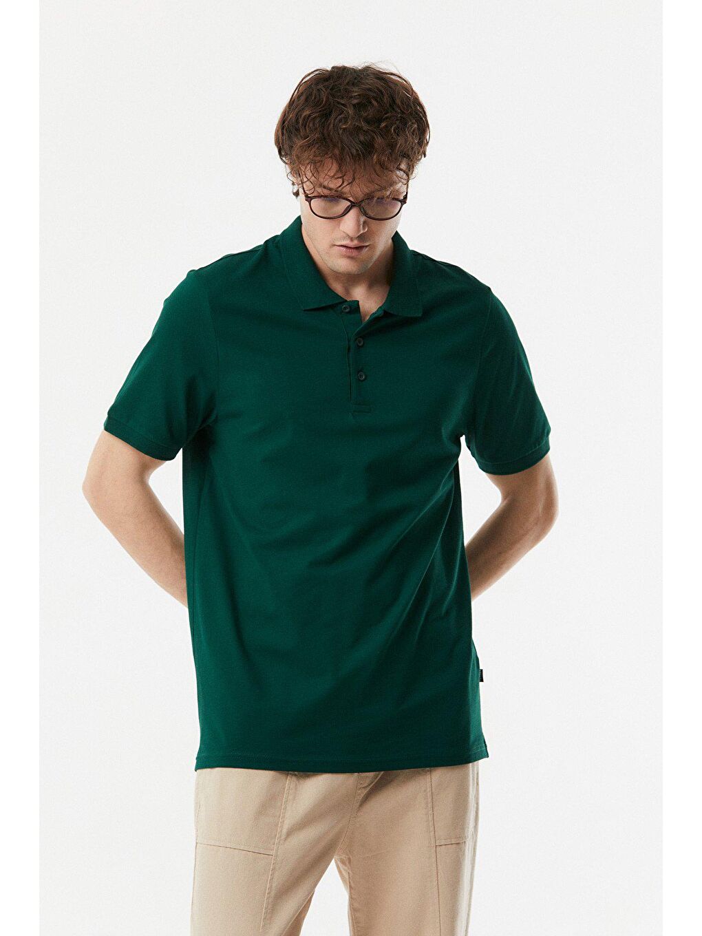 Yeşil Polo Yaka Düğmeli Tişört-1