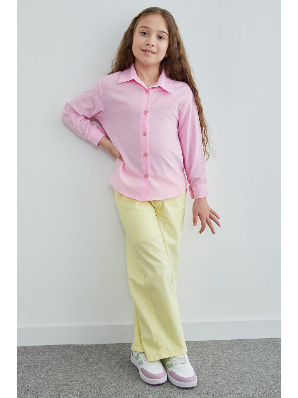 Pembe %100 Pamuk Flamlı Kız Çocuk Gömlek-2