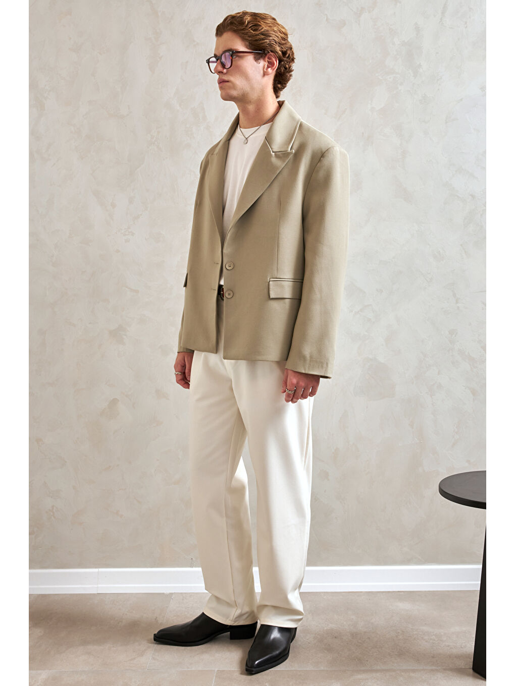 Haki Erkek Oversize Blazer Ceket-4