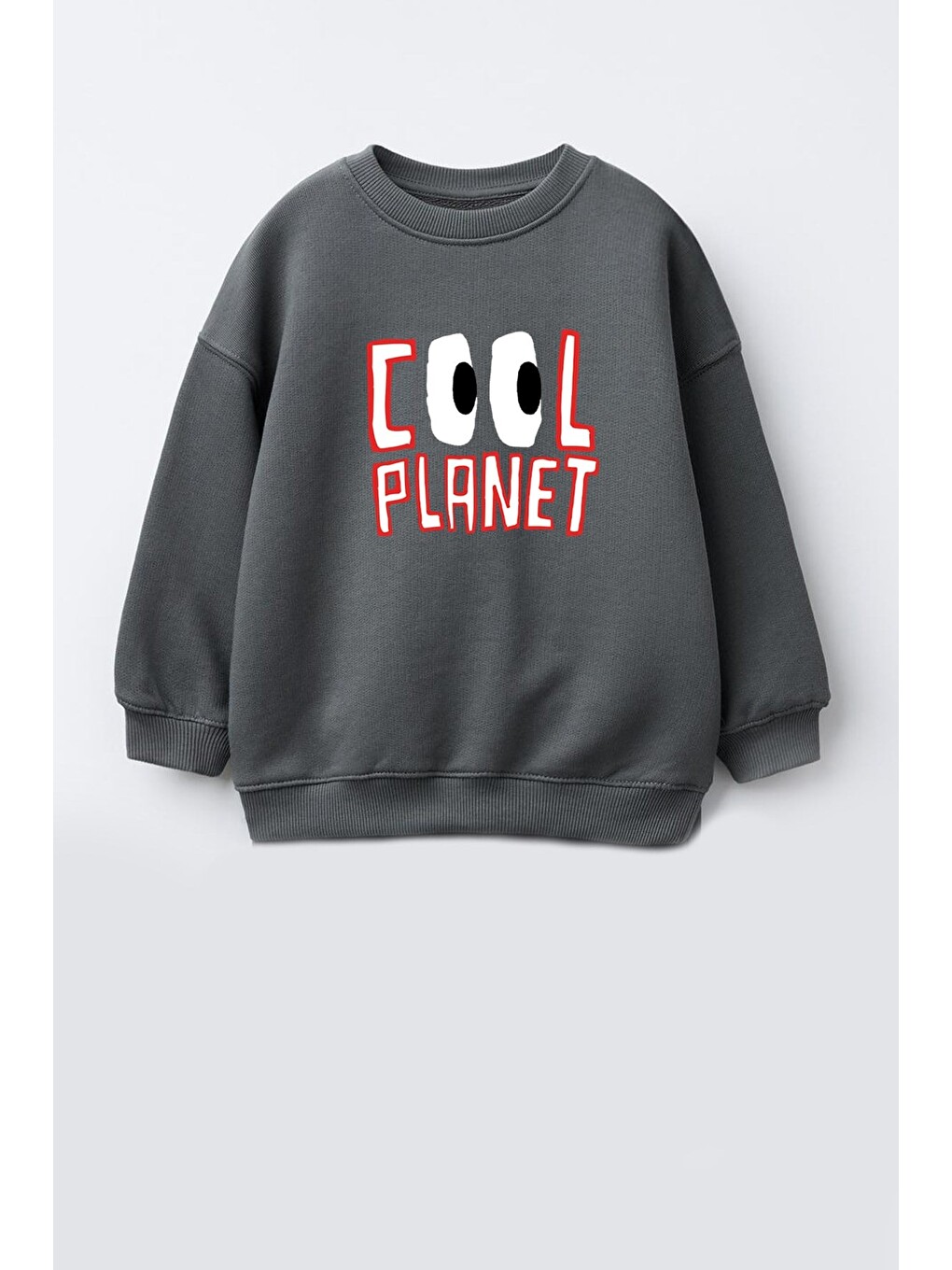 Antrasit Unisex Çocuk 3 İplik Kumaş Baskılı Pamuklu Sweatshirt