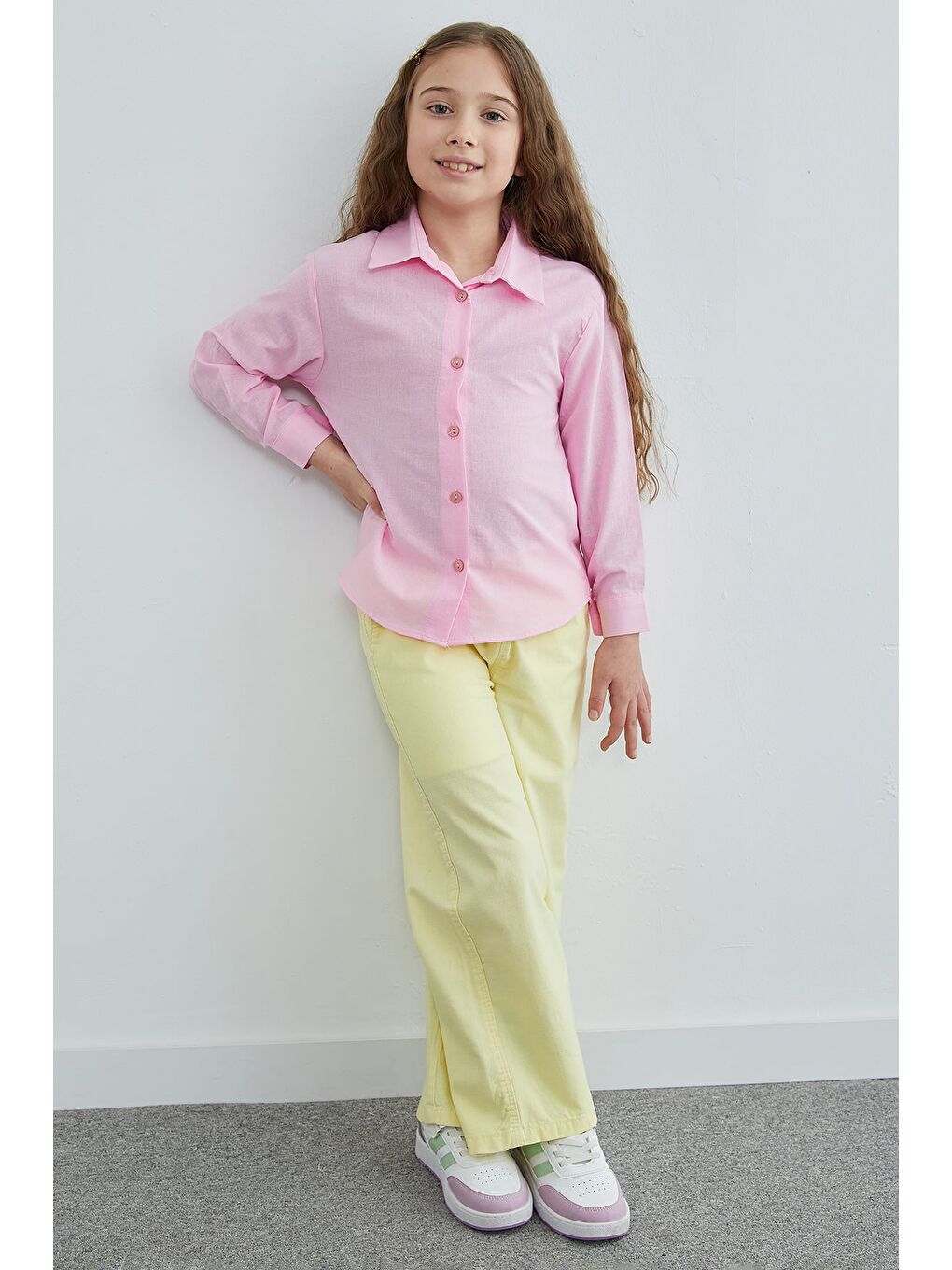 Pembe %100 Pamuk Flamlı Kız Çocuk Gömlek-3