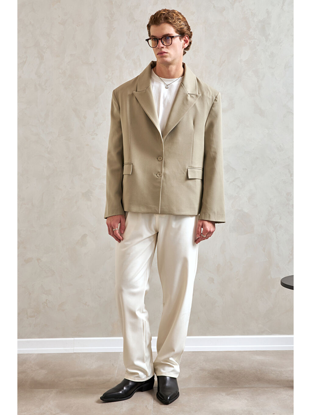 Haki Erkek Oversize Blazer Ceket-5
