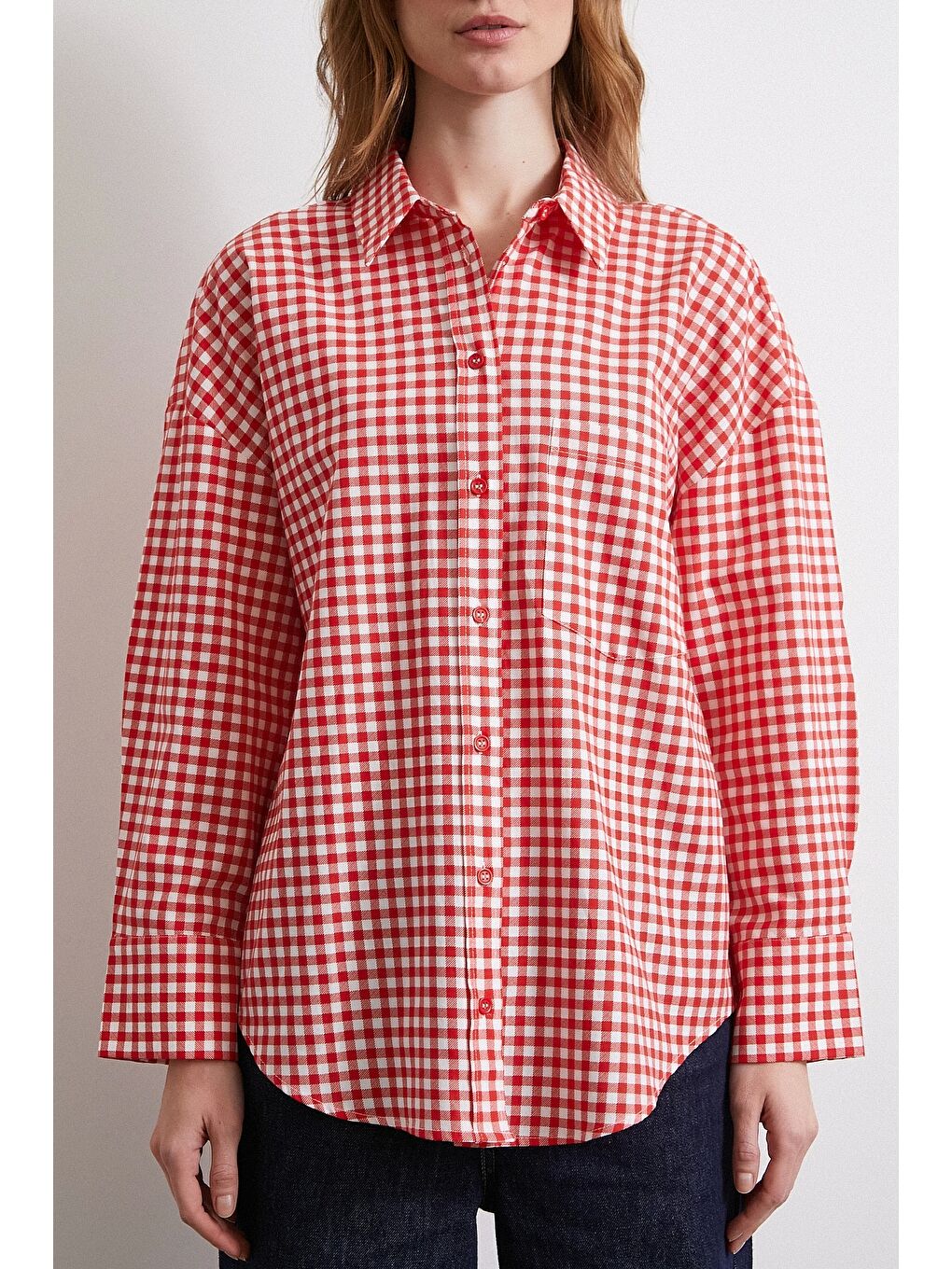 Pamuklu Ekose Gömlek Kırmızı-1