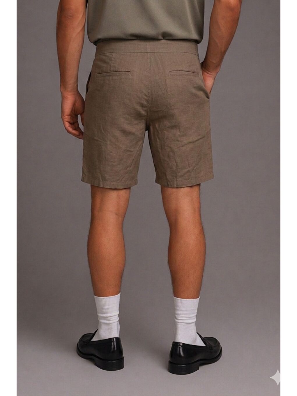 Kahverengi Erkek %100 Pamuk Linen Şort Rahat Kesim Yazlık Şort-1