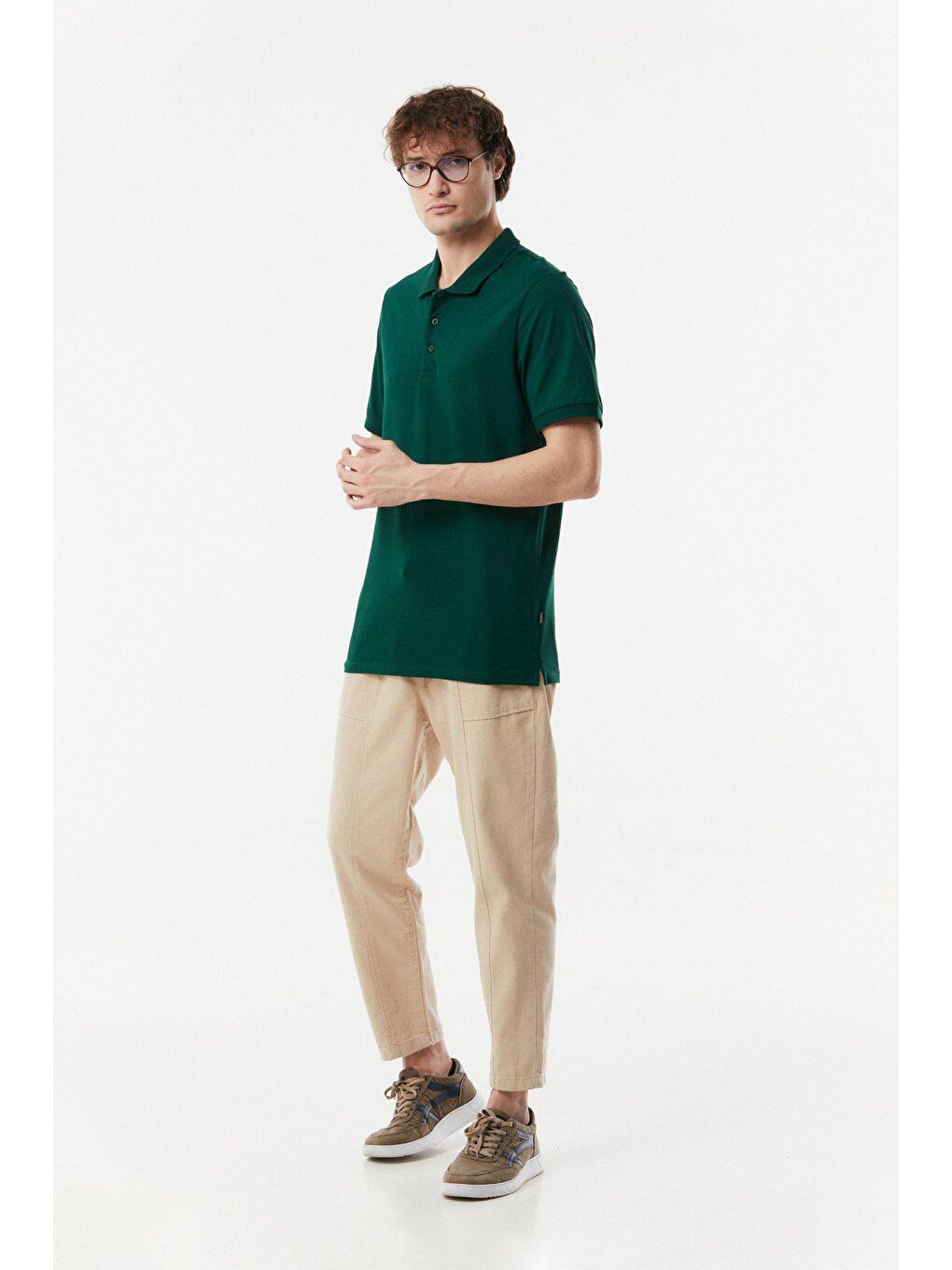 Yeşil Polo Yaka Düğmeli Tişört-2