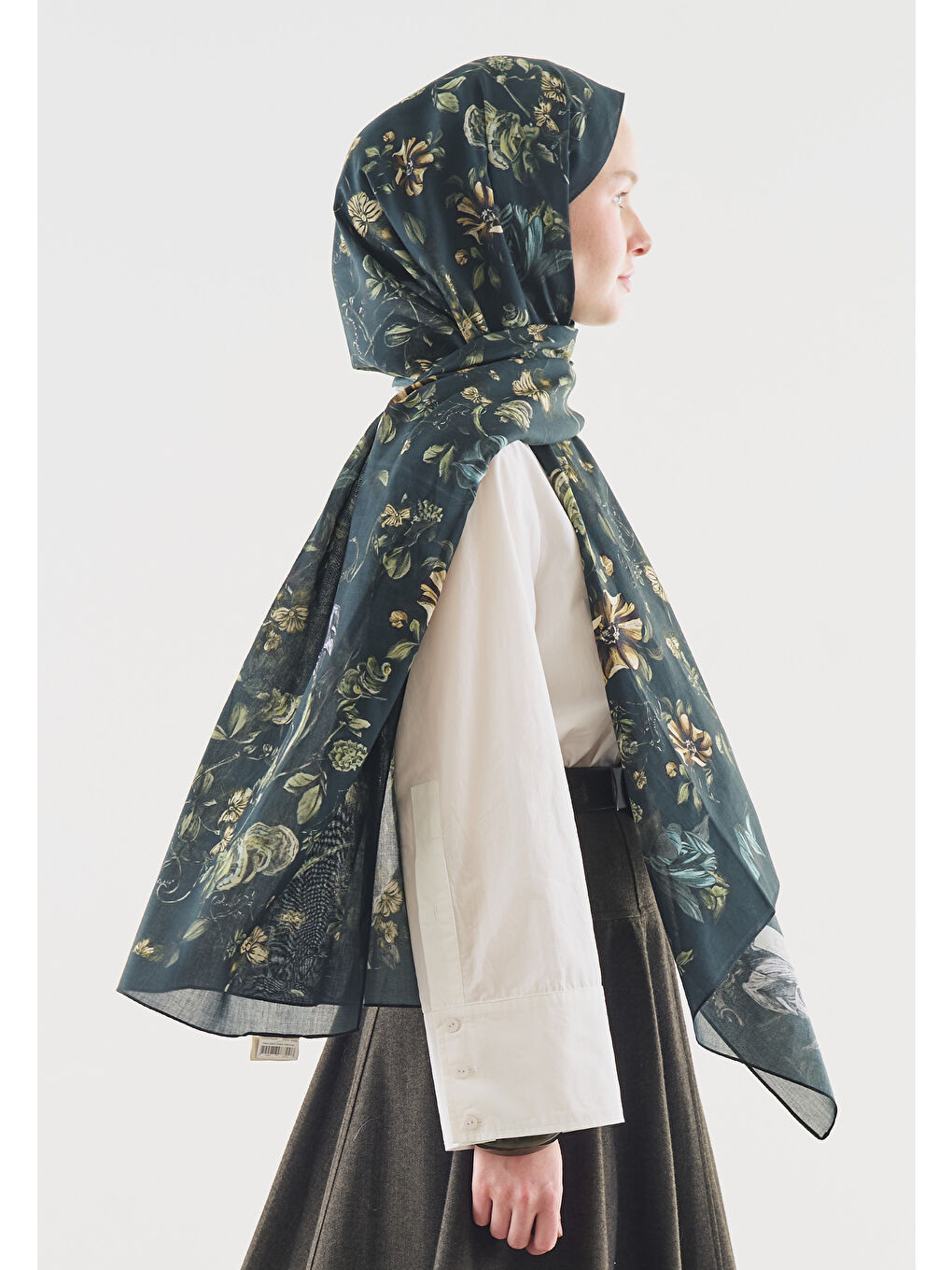 Yeşil GISELE DESENLİ PAMUK VİSKON ŞAL KOYU YEŞİL-2