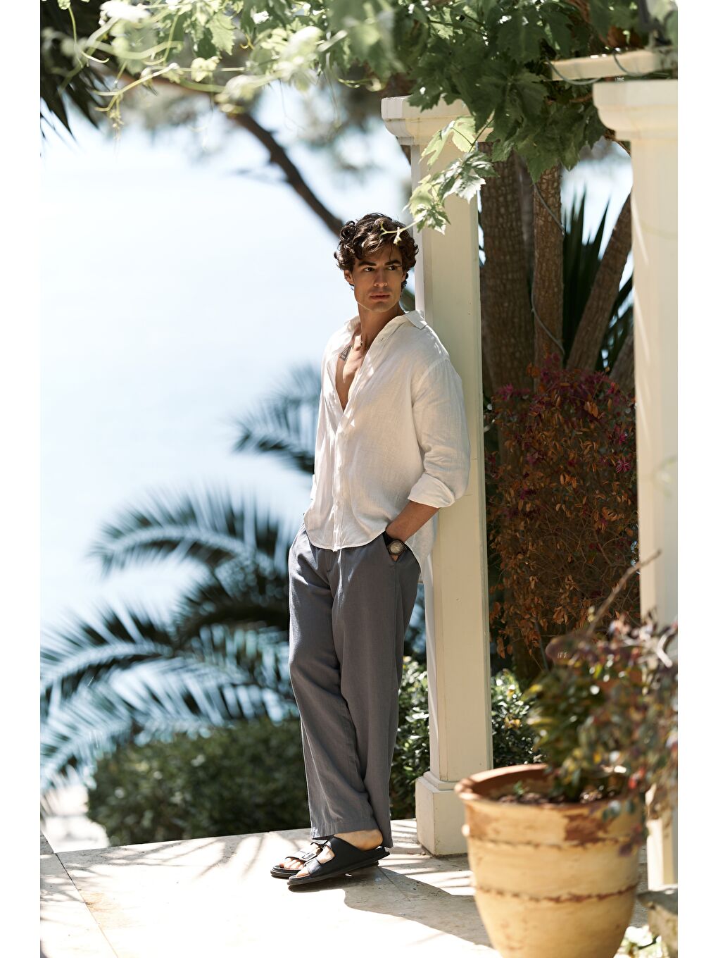 Fyfaha Bol Paça İndigo Erkek Keten Pantolon-1