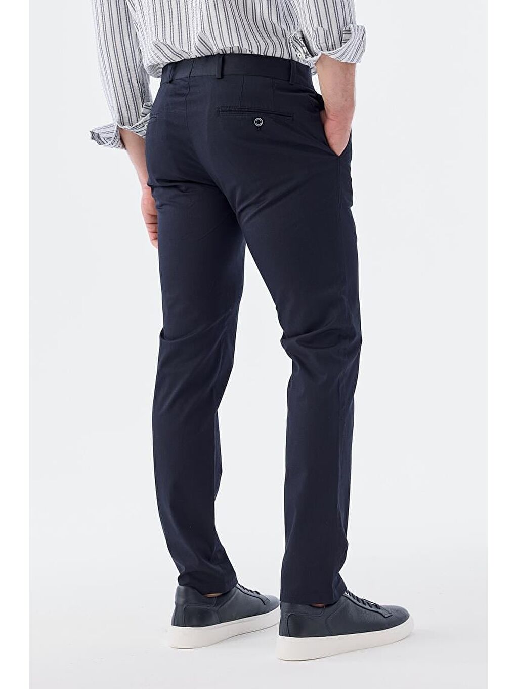 Lacivert Extra Slim Fit Pamuklu Yan Cep Kanvas Pantolon-1