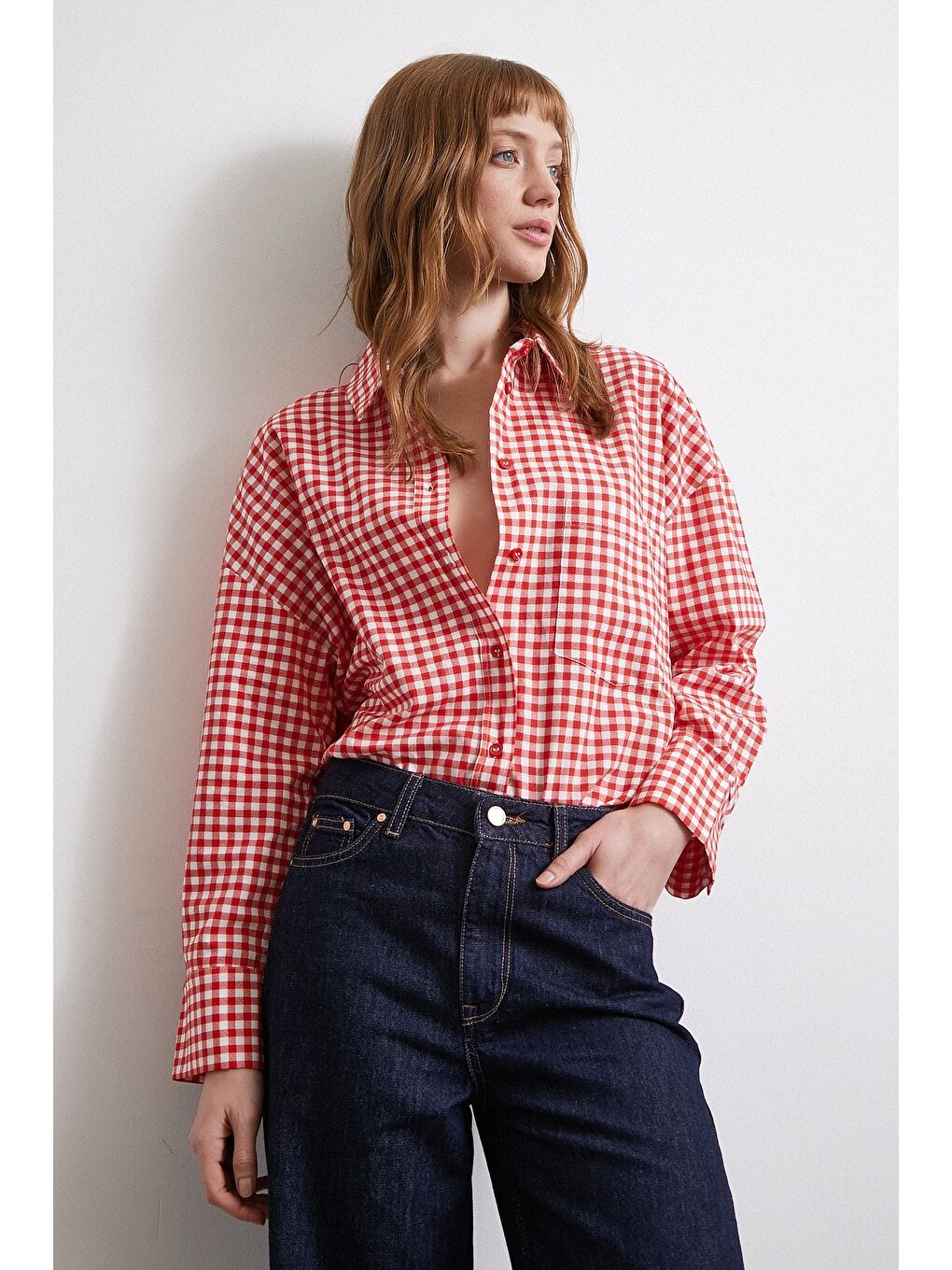 Pamuklu Ekose Gömlek Kırmızı-4